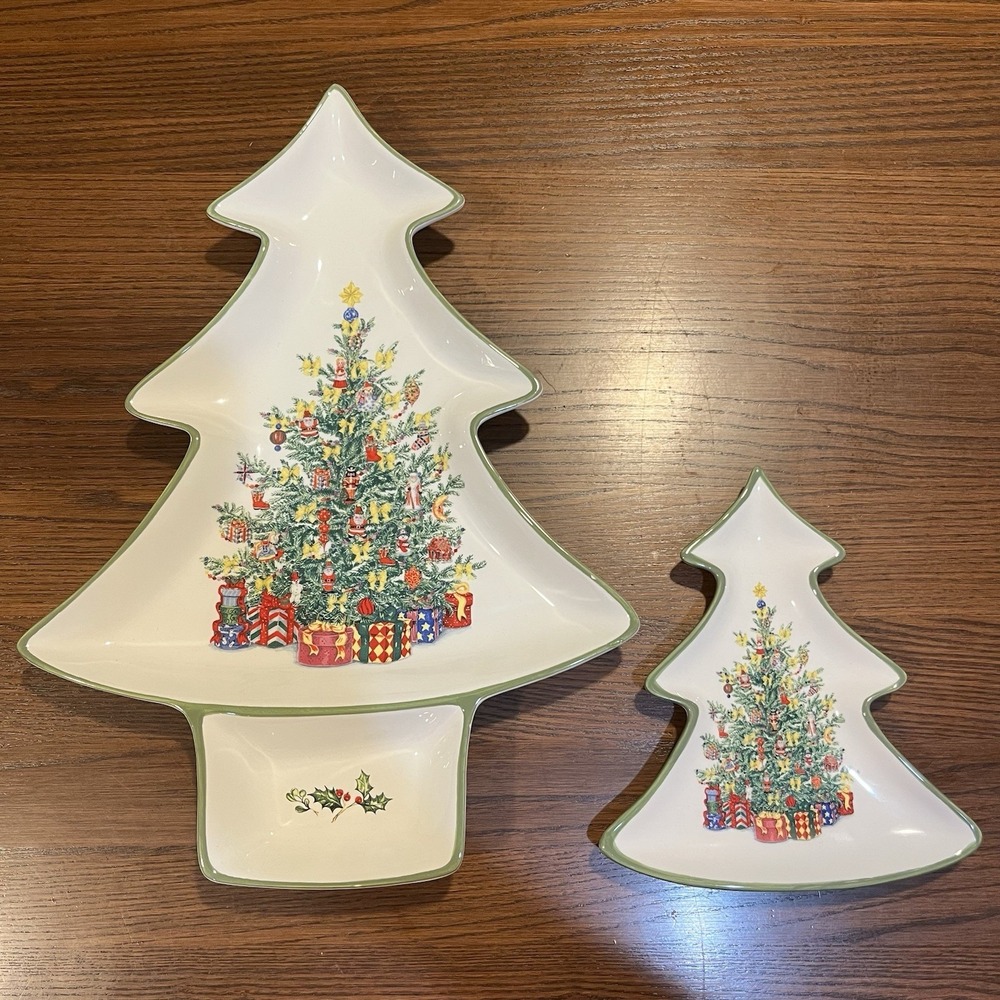 VTG Christopher Radko Holiday Celebrations Christmas Tree Serving Dishes Set 2